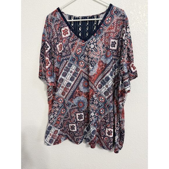 Catherine’s Women’s Plus Size 4X Short Sleeve VNeck Bohemian Crocheted Blouse - Picture 1 of 4